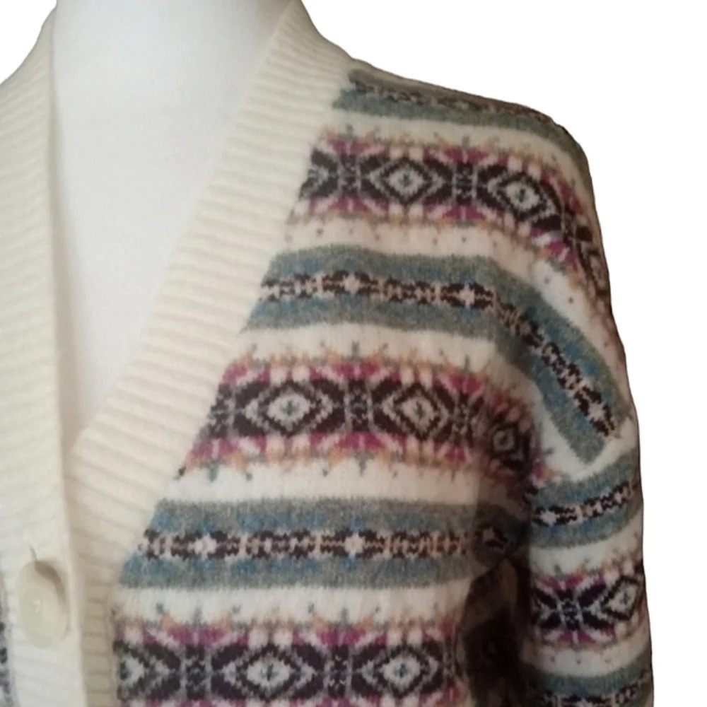 Ann Taylor Loft Wool Blend Nordic Fair Isle Button Front Cardigan Pink Sz Small - Picture 3 of 8